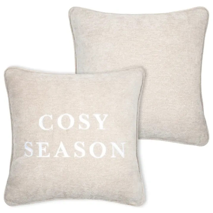 Coussin décoratif avec message brodé "Cosy Season"