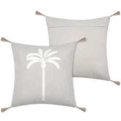 Coussin décoratif brodé motif palmier style tropical