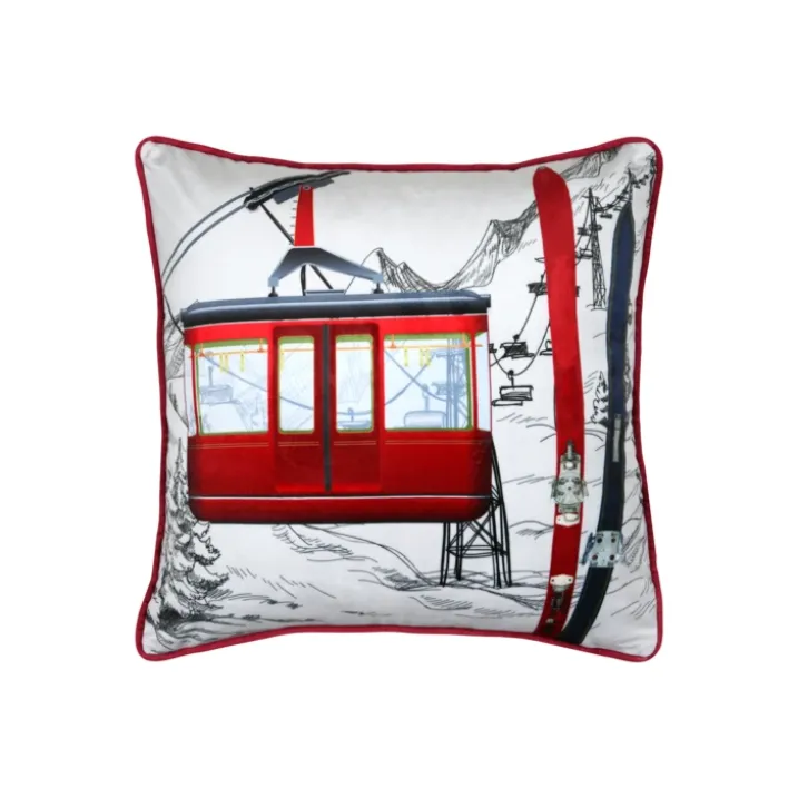 Coussin décoratif carré à motif téléphérique