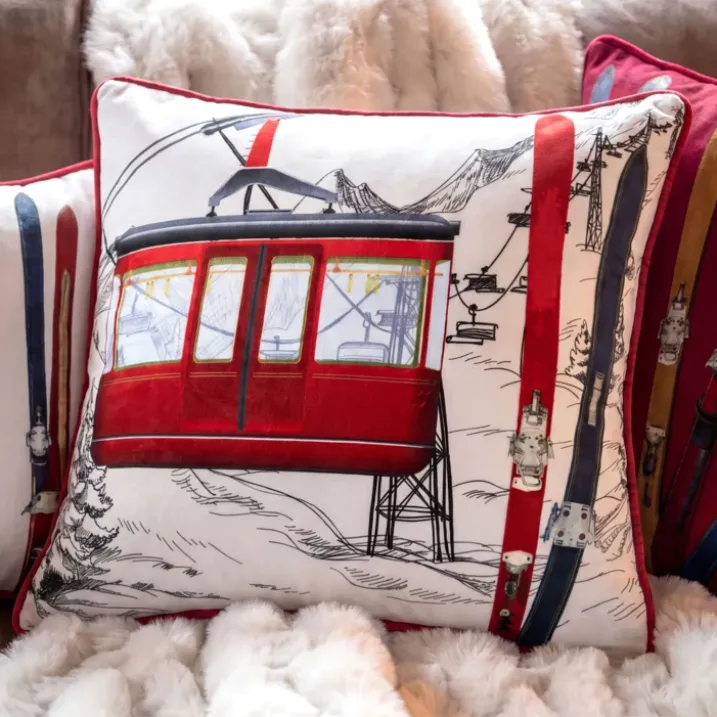 Coussin décoratif carré à motif téléphérique