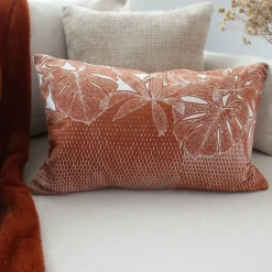 Coussin décoratif déhoussable motif feuillage tropical