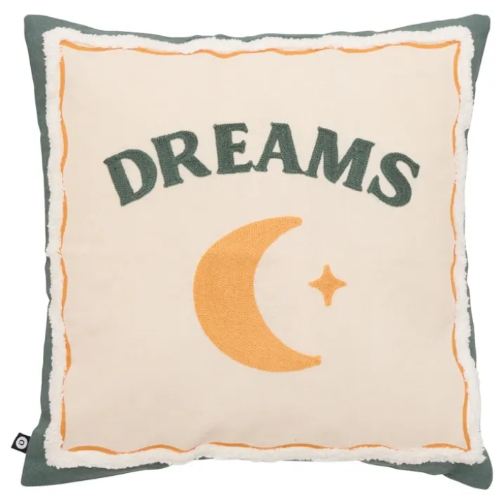 Coussin décoratif en coton brodé avec motif lune et étoile