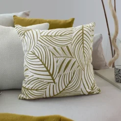 Coussin décoratif feuillage graphique en coton recyclé