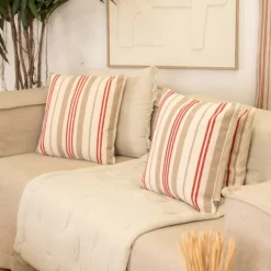 Coussin décoratif matelassé à rayures en toile canevas