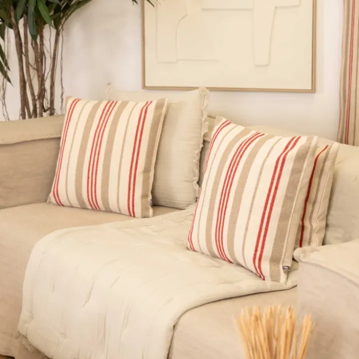 Coussin décoratif matelassé à rayures en toile canevas