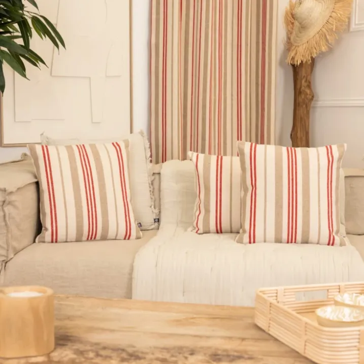 Coussin décoratif matelassé à rayures en toile canevas