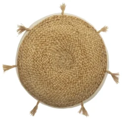 Coussin de sol en jute et pompons
