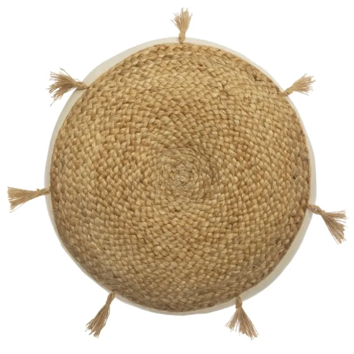 Coussin de sol en jute et pompons