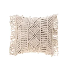 Coussin déhoussable avec franges et macramé