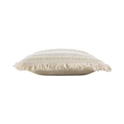 Coussin déhoussable en coton tissé avec franges et rayures en relief