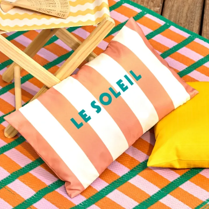 Coussin extérieur rayé "Le soleil"