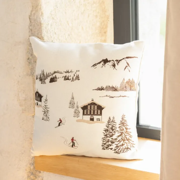 Coussin jacquard avec motif chalets