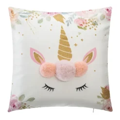Coussin licorne à pompons