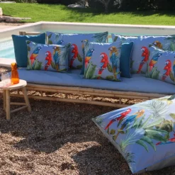 Coussin outdoor imprimé perroquets