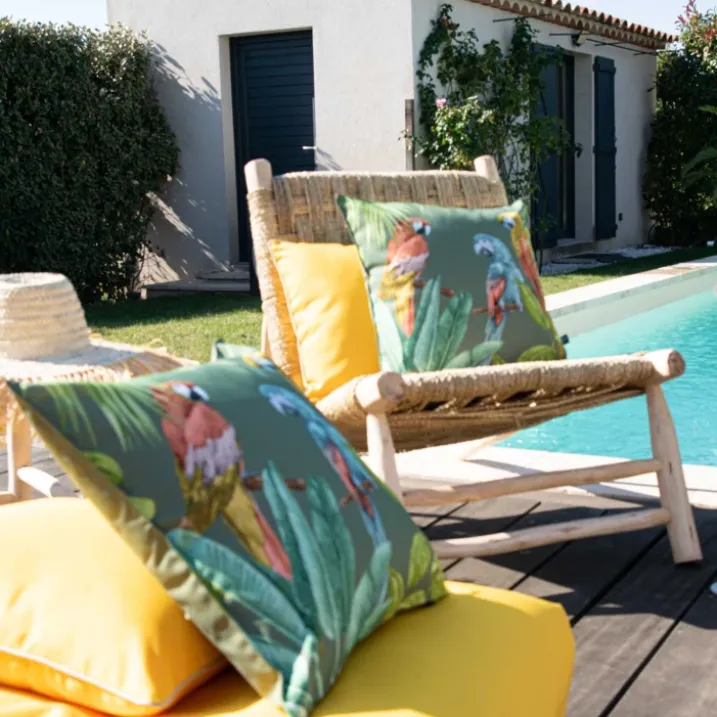 Coussin outdoor imprimé perroquets