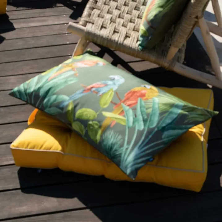 Coussin outdoor imprimé perroquets