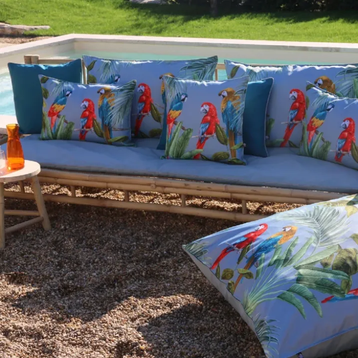 Coussin outdoor imprimé perroquets