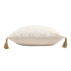 Coussin polycoton imprimé floral à pompons