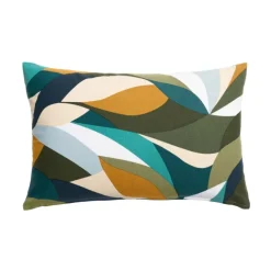 Coussin polycoton motif feuilles graphiques
