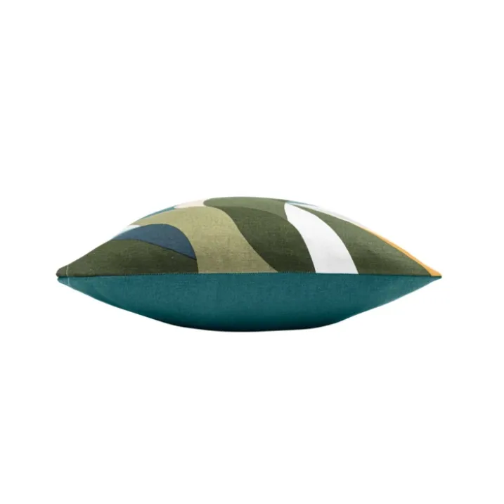 Coussin polycoton motif feuilles graphiques