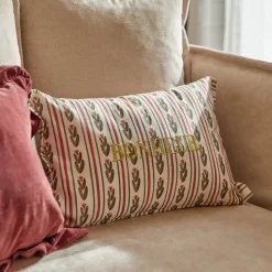 Coussin rectangulaire coton avec broderie Bonheur