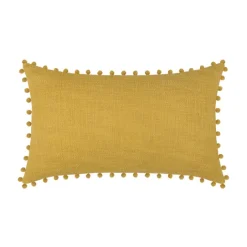 Coussin rectangulaire en coton déhoussable à pompons