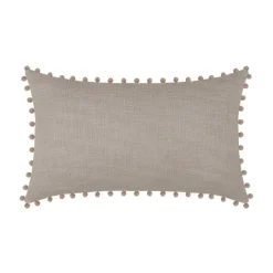 Coussin rectangulaire en coton déhoussable à pompons