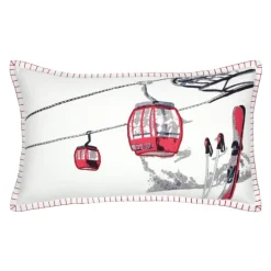 Coussin rectangulaire en coton déhoussable à motif télécabine