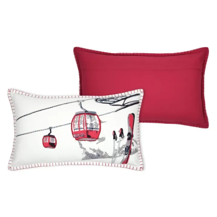 Coussin rectangulaire en coton déhoussable à motif télécabine