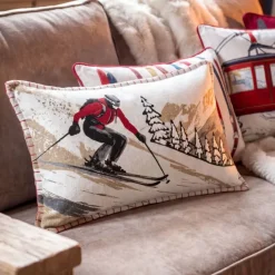 Coussin rectangulaire en coton à motif ski