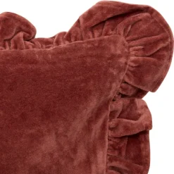 Coussin rectangulaire en velours brodé avec volant