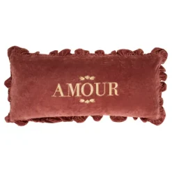 Coussin rectangulaire en velours brodé avec volant