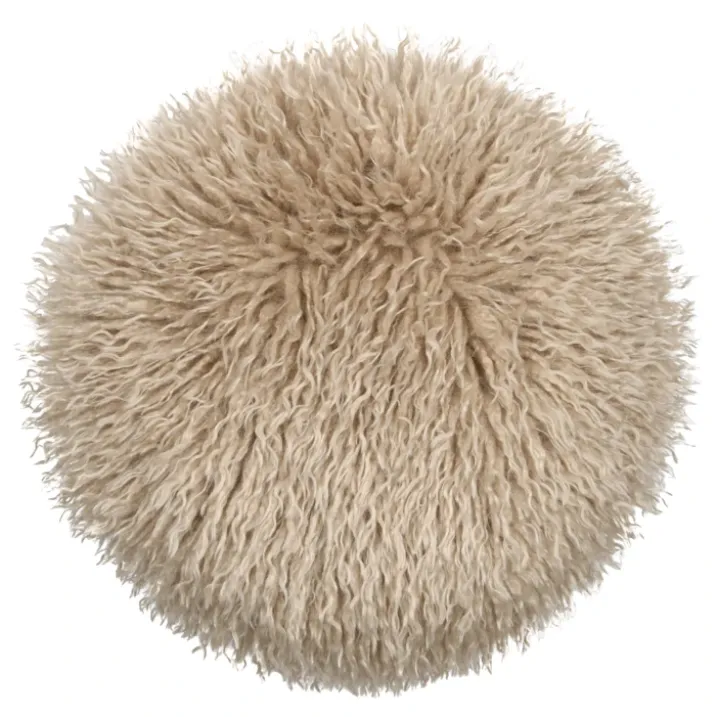 Coussin rond imitation fourrure longue