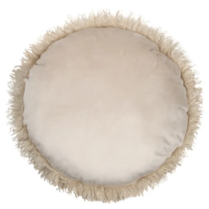 Coussin rond imitation fourrure longue