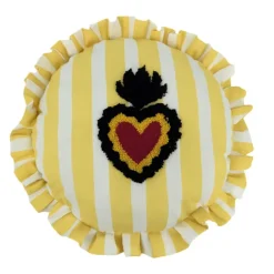 Coussin rond à rayures avec motif cœur brodé