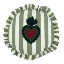 Coussin rond à rayures avec motif cœur brodé