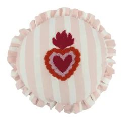 Coussin rond à rayures avec motif cœur brodé