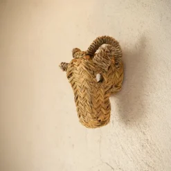 Déco murale petite tête de Bouc en paille