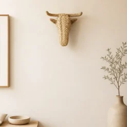 Déco murale petite tête d'élan en paille