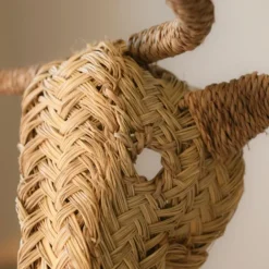 Déco murale petite tête d'élan en paille