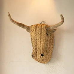 Déco murale tête de bœuf en paille XL