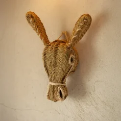 Déco murale tête d'âne en paille XL