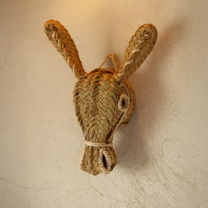 Déco murale tête d'âne en paille XL