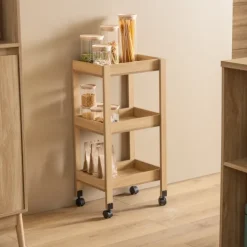 Desserte de rangement en bois à roulettes