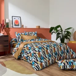 Drap coton géométrique réversible uni