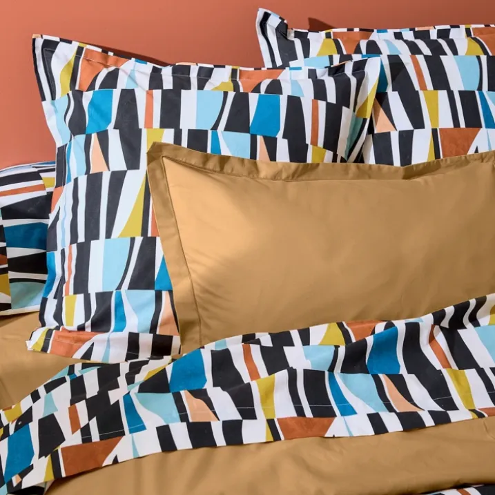 Drap coton géométrique réversible uni