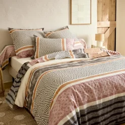 Drap plat coton 57 fils motif géométrique