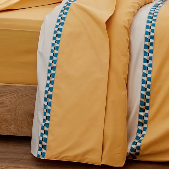 Drap plat en percale avec galon géométrique