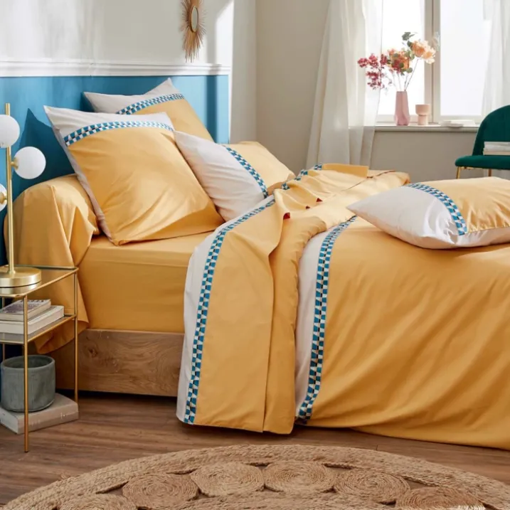Drap plat en percale avec galon géométrique