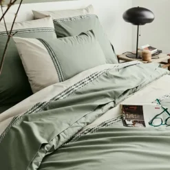 Drap plat en percale de coton à galon géométrique